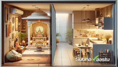 puja room touching kitchen wall