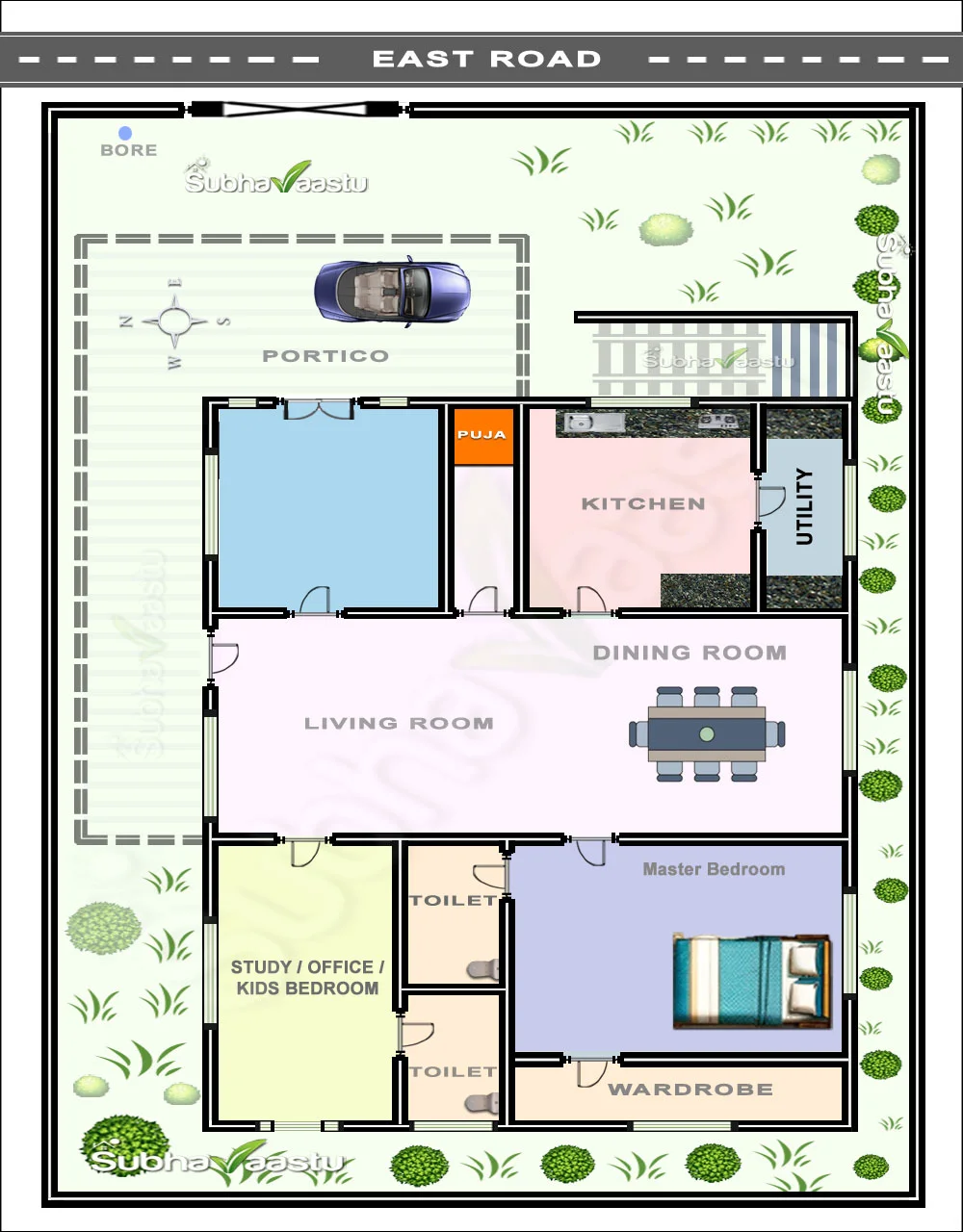 40X60 East facing House floor plan