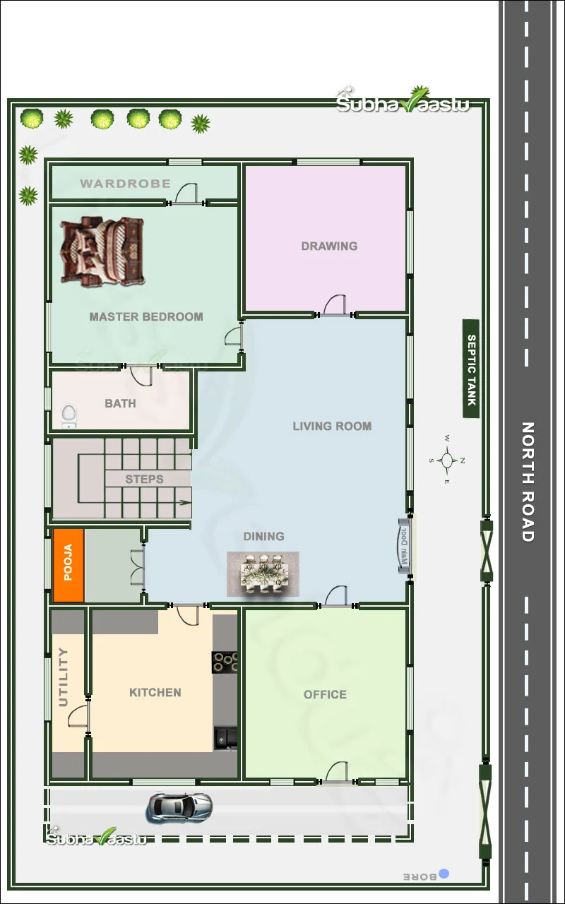 North Facing 2BHK House Plan with Vastu Features, Spacious Layout, and Optimized Energy Flow
