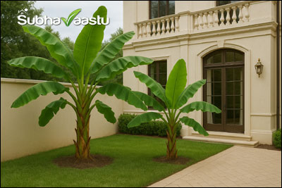 Banana tree in a luxury home garden, not a Mahavriksham; avoid planting in Northeast, and plant in North or East only if trees exist in South, West, or Southwest