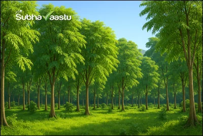 Dense tree plantation in a large green field suitable for Vastu protection