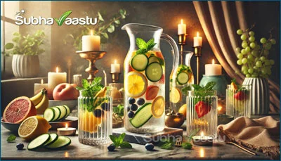 detox water infused with fresh fruits and herbs, promoting health benefits and aligned with Vastu principles for wellness and positivity.