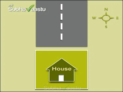 House with a narrow North road and a direct North street focus showing stronger Vastu impact