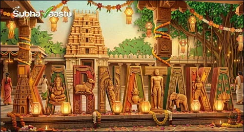 Cultural illustration of Karnataka featuring traditional temple architecture and heritage elements