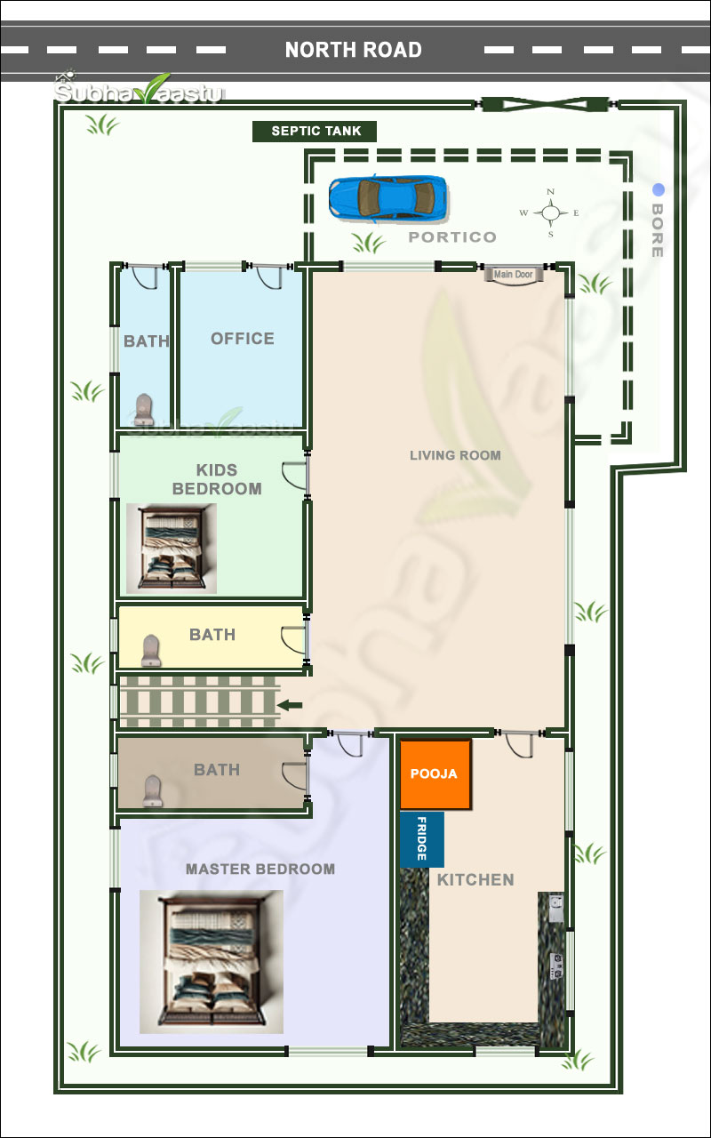  North  Facing  Vastu House  Floor Plan 