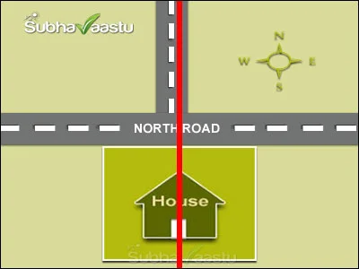 North road approaching the house slightly shifted toward the West, creating a negative street focus as per Vastu