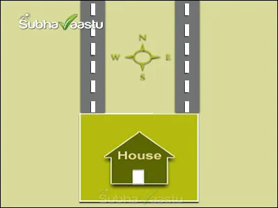 House hit by two roads from Northeast–North and Northwest–North directions showing mixed North street focus in Vastu