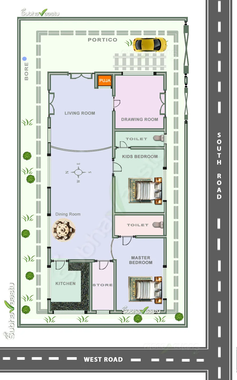 Southwest Corner Plot House plan with Vastu principles