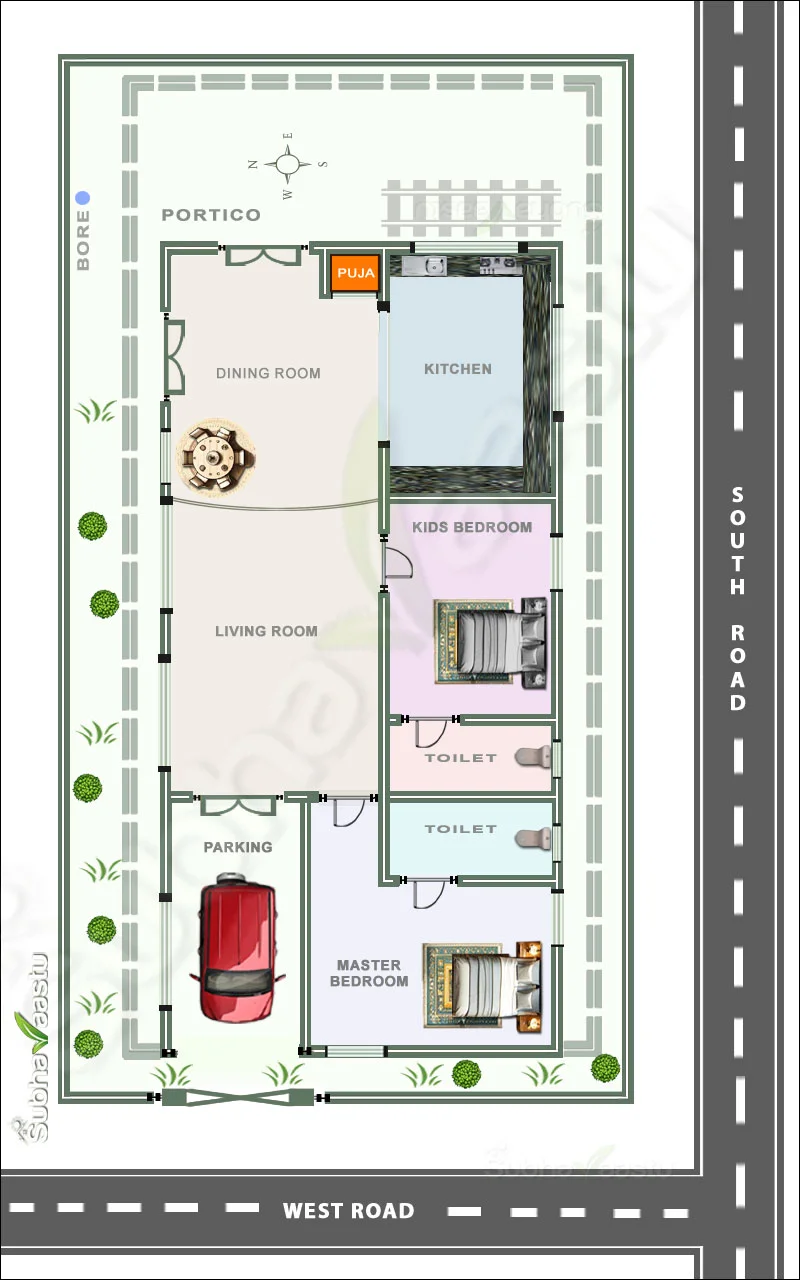 Southwest block House plan with Vastu principles