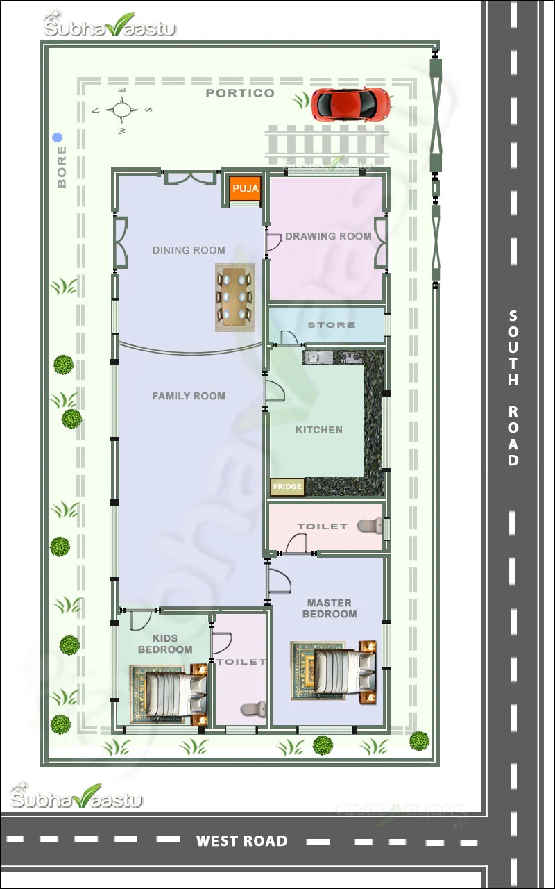 40x60 feet two bedroom southwest corner house floor plan Vastu compliant design