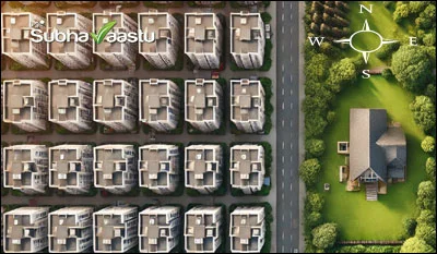 High-rise apartments on the West side shielding a house as per Vastu, with benefits, cautions, and remedies