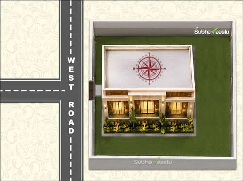 West T-junction house Vastu showing road thrust towards a west-facing home