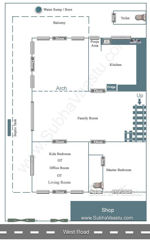 West Facing Single Bedroom House Plan