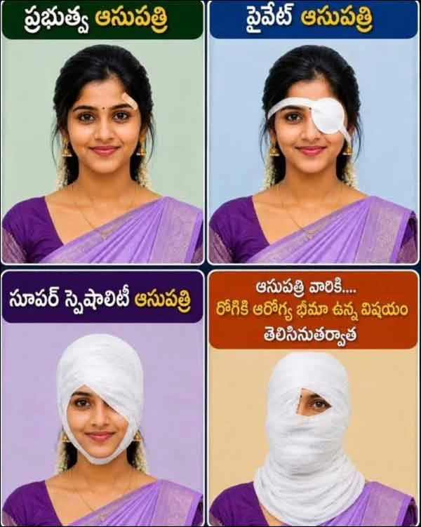 ఆసుపత్రిలో ప్రమాదం తర్వాత మహిళ పరిస్థితిని చూపించే సరదా తెలుగు జోక్ కార్టూన్